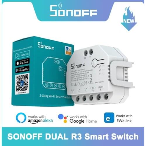 1-10PCS SONOFF DUAL R3 Dual Relay DIY Wifi Smart Switch 2 Gang Power Monitor Timer eWeLink Smart Home by Alexa Google Home Alice