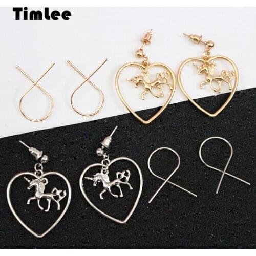 TimLee E292 Free shipping ,Contracted Temperament Heart Unicorn Drop Earring,Fashion Jewelry ,Wholesale