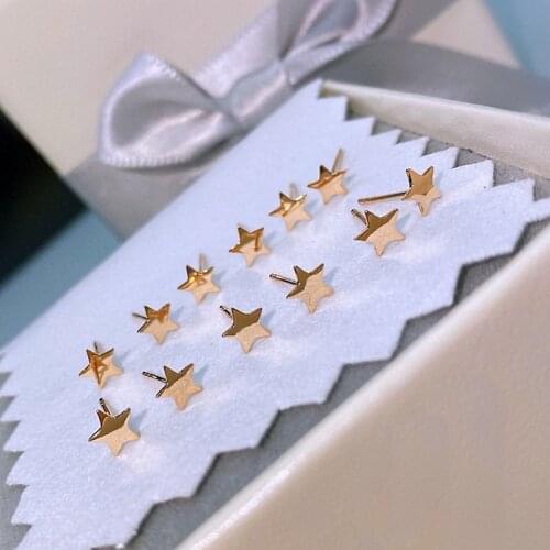 YUNLI Real 18K Rose Gold Stud Earrings Pure AU750 Simple Star Design for Women Fine Jewelry Gift