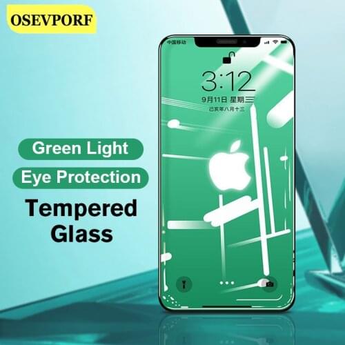 Green Light Eye Protector Tempered Glass Film for iPhone 12 Mini 11 Pro Max X XS XR 8 7 6 S Plus Phone Film Protector Full Cover