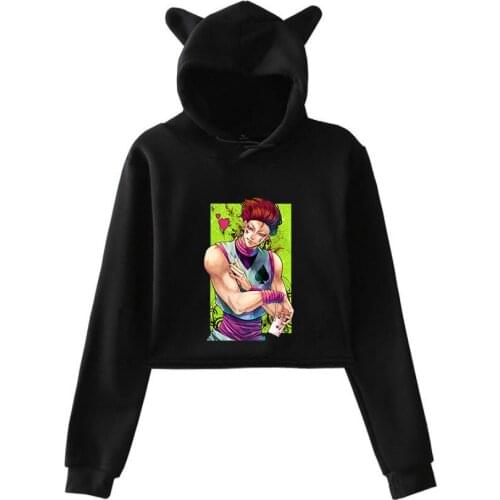 New Hunter X Hunter Hisoka Cropped Hoodie Sweatshirts Women Long Sleeve Crop Top Hoody Harajuku Cat Ear Streetwear Hooded Tops