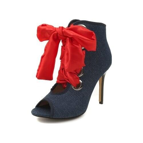 Big Size 9 10 11 12 high heels sandals women shoes woman summer ladies Lace jeans with lace across the mouth