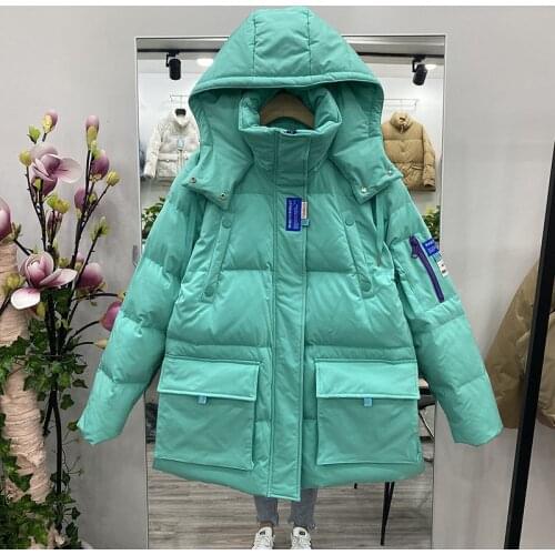 Blue Women Puffer Jacket 2021 New Hooded Thicken Warm Loose 90% White Duck Down Winter Parkas Casual Female Green Snowwear Coat