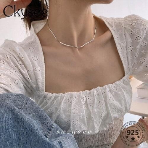 Ckysee S925 Sterling Silver Necklace Flat Snake Bone Chain Choker Necklace For Fashion Women Simple Fine Charms Silver 925