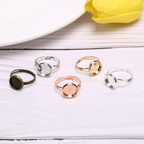 10Pcs/lots 10/12mm Adjustable Blank Ring Base Cabochons Cameo Setting For DIY Ring Jewelry Findings Making Accessories