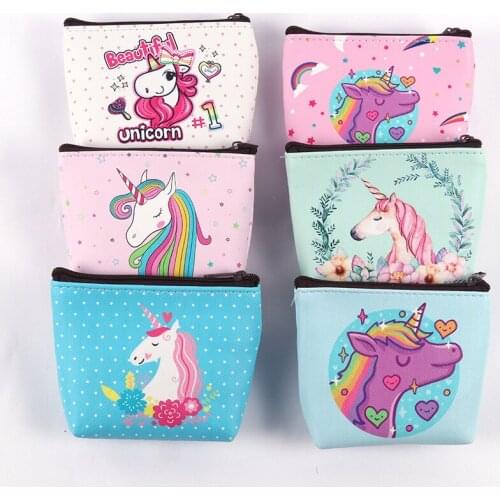 12pc/lot Lovely Unicorn horse PU mini Purse /fashion small pencil Bag / hand take wallet / key zipper storage bag/pouch