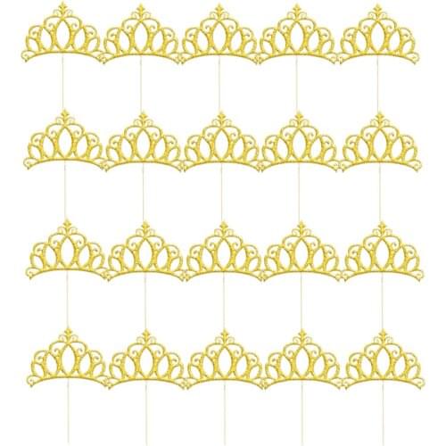 20 Pieces Glitter Paper Crown Cake Cupcake Toppers Wedding Girls Party Decor