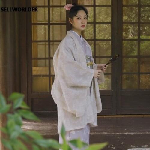 2020 Women Kimono Camellia Parkas Japan Style robe Jacquard blouse SELLWORLDER Regular A-line Coats