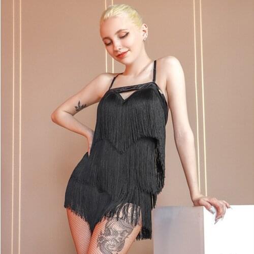 2021 New LW745 Female Latin Dance Dress Women Tassel Design Bare Back Belly Dancing Modern Dance Dress Performance Cloth