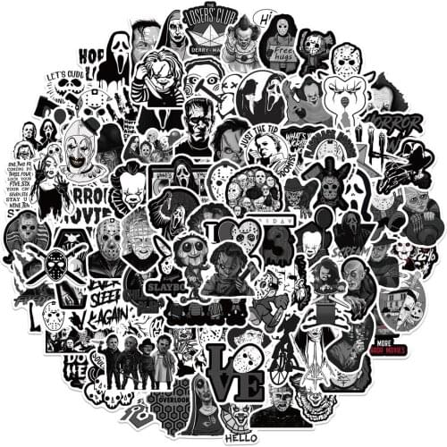 50/100PCS Black White Gothic Style Horror Skeleton Graffiti Stickers DIY Laptop Luggage Guitar Skateboard Car Decal Kids Toy