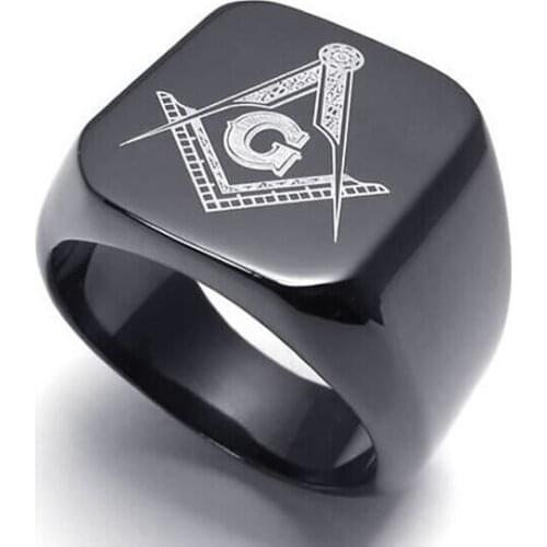 Free Shipping Punk Size 7-15# 316L Stainless Steel Silver color Freemasonry Rings Black Plated Masonic Ring Jewelry