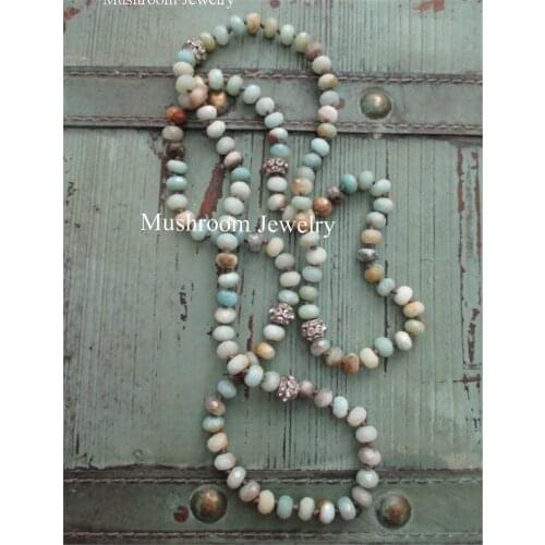 Boho Chic Pave Crystal Beads long Roundel Amazonite Beaded Long Wrap Beaded Necklace