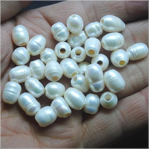 50pcs white cultured freshwater pearl beads 8-9mm big hole 3.0mm inner hole loose beads for women bracelets making