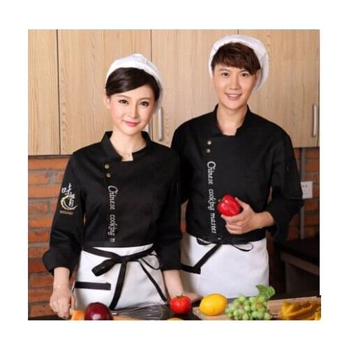 Black Long Sleeve Master Cook Work Uniforms Restaurant Hotel BBQ Kitchen High Quality Workwear Clothing Food Service Chef Top