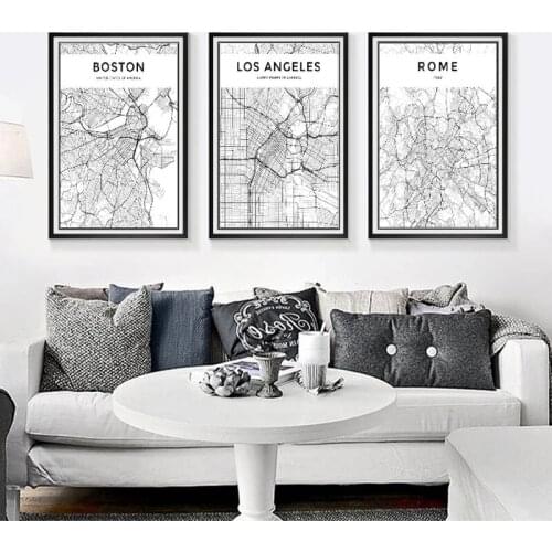 Black and White World City Map New York Tokyo Paris Wall Art Canvas Poster Prints Nordic Style Paintings Picture for Living Room