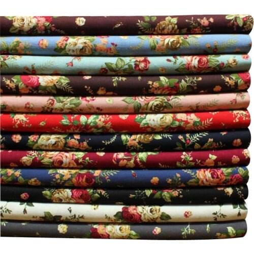 Pastoral Elegant Pink Grey Black Blue Marroon Brown ROSE Floral Cotton Linen Handmade Fabric DIY Craft Curtains Patchwork Fabric
