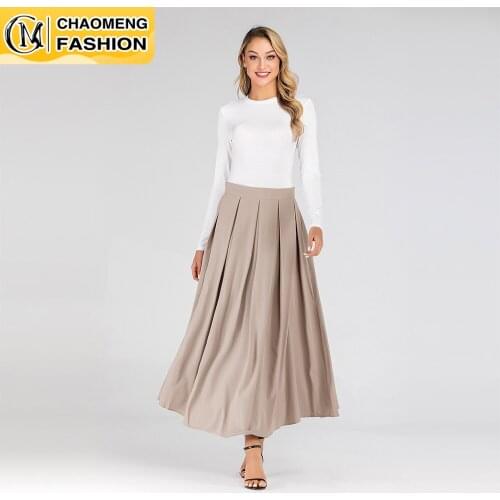 Faldas Largas Mujer Pleated A Line Long Skirt Abayas For Women Maxi Vestidos Jupe Longue Femme Musulman Elegant Modest Clothing