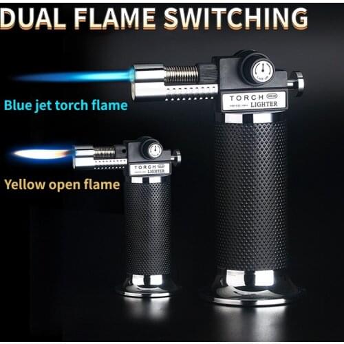 Gas Lighter High Capacity Torch Turbine Lighter Spray Gun Butane Two Flame Blue Flame Cigar Explosion-proof Lighter Wild Kitchen