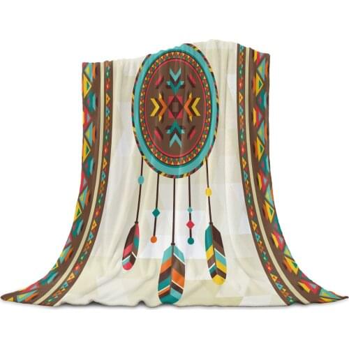 Indian Feather Ethnic Illustration Throw Blanket for Sofa Christmas Decoration Bedspread Portable Microfiber Flannel Blanket