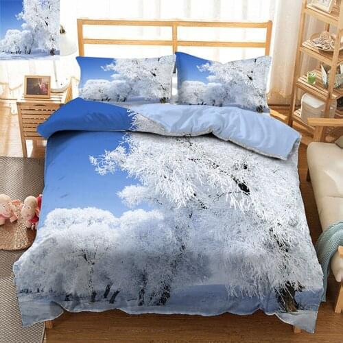 Twin king size Queen 3D bedding sets bedsheet Pillowcase bed cover White snowflake Christmas tree California king flat sheet