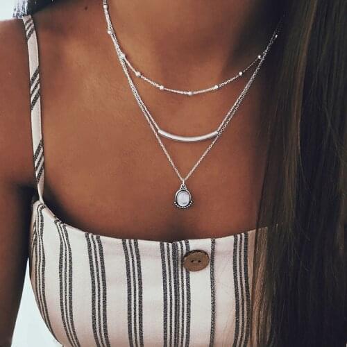 Korean Necklace Fashion Jewelry Necklace Statement Necklace Water Drop U-shaped Tube Multi-layer Necklace Women Wholesale