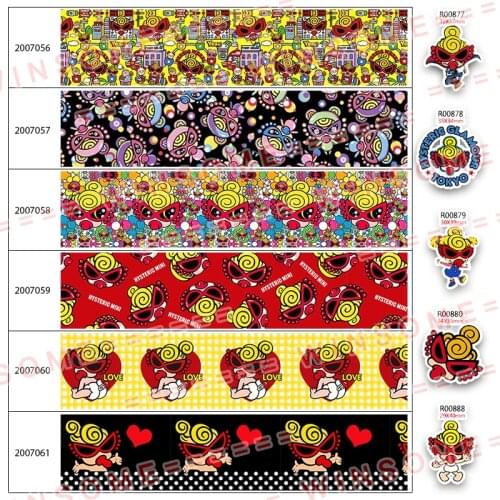 Cool Japanese Cartoon Printed Grosgrain,satin Ribbon 50 Yards,planar resins 30 pieces