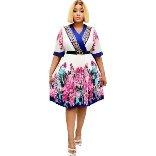 VAZN 2021 Summer Europe and the United States New Waist Printing Fashion Commuting Temperament Pleated Dress