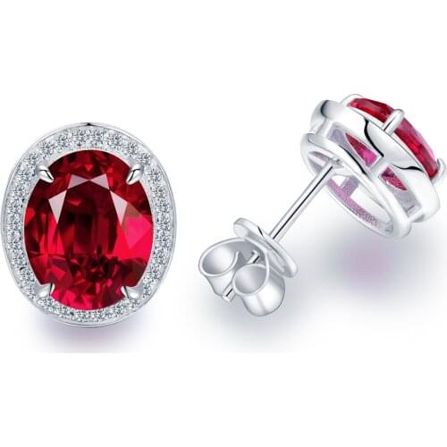 Simulated Red Diamond Fashion Stud Earrings 2.0ct/2pcs Factory Wholesale Retro Design Diamond Earring Jewelry In 925 Silver