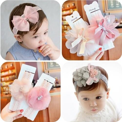 2020 New Children Cute Candy Mesh Flower Bow Pearl Hairbands Hair Hoop Girls Lovely Soft Headbands Kids Sweet Hair Accessories