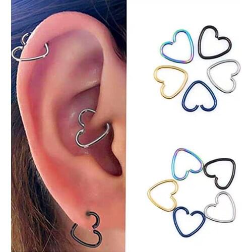 New product 316L medical steel ear clip ear cartilage earrings stainless steel earrings peach heart love piercing jewelry