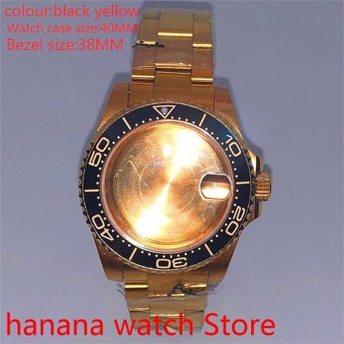 Suitable for NH35 36 Mingzhu2813 Miyata automatic winding 40mm sealed back gold box series, with rotating bezel black yellow