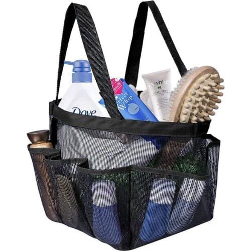Portable Mesh Shower Caddy, Quick Dry Shower Tote Hanging Bath & Toiletry Organizer Bag 9 Storage Pockets, Double Handles