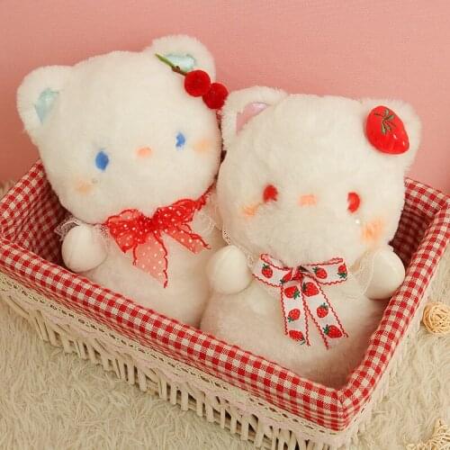 Fluffy Super Soft Twins Cat Plush Cuddly Plushies Doll Stuffed Animals Long Plush Cherry Decor Bow Cats Baby Appease toys Kids