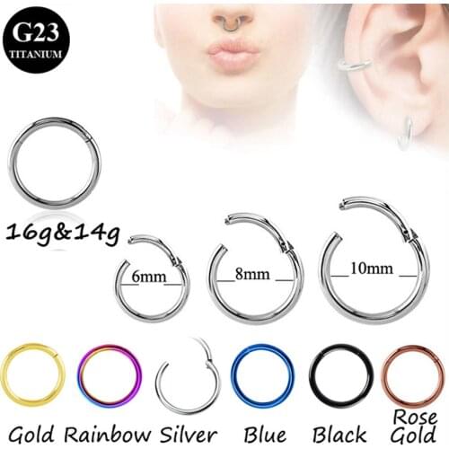 6Pcs Mixed Color G23 Titanium Segment Ring Septum Clicker Piercing Faux Nose Lip Earrings Helix Nose Piercing Body Jewelry