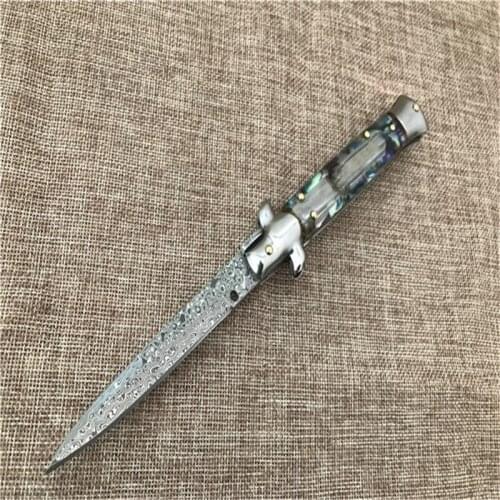 Folding knife 9 inch AKC Damascus steel blade abalone handle pocket knife camping hunting survival CS Claw EDC tool