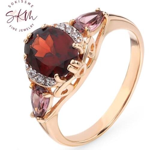 SKM Classic garnet rings for women 14k rose gold Vintage luxury Engagement wedding rings designer Luxury Fine Jewelry