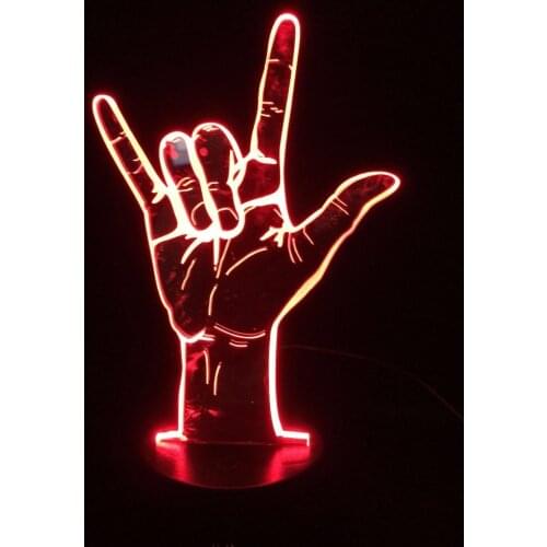 3D Optical Illusion I Love You Sign Language LED Table Night Light USB Romantic Valentines Day Decoration Hand Gesture Lamp