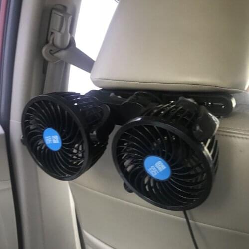 12V Electric Auto Car Air Cooling Fan Headrest 360 Degree Rotatable Dual Head Adjustable Speed Rear Back Seat Fan for Sedan SUV