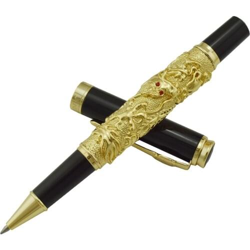 Jinhao Vintage Rollerball Pen with Ink Refill Auspicious Dragon Carving Heavy Pen, Noble Golden Business Office School Supplies