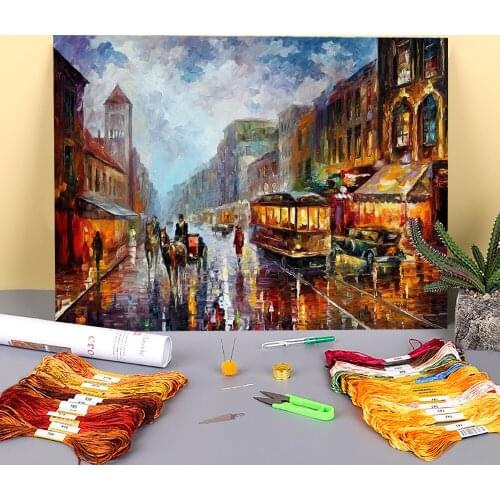 Los Angeles Pre-Printed 11CT Cross Stitch Embroidery Full Kit DMC Threads Handiwork Hobby Needlework Handmade Gift Mulina