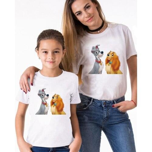 Lady The Tramp Dog Printed Family T Shirts Matching Mommy And Me Father And Son Tshirts Short Sleeve Disney Tee Shirts