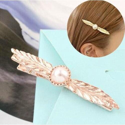 Women Girls Fashion Hair Accessories Simulated Pearl Flower Leaf Hair Clips Wedding Hairpins Crystal Leaves Barrette Jewelry
