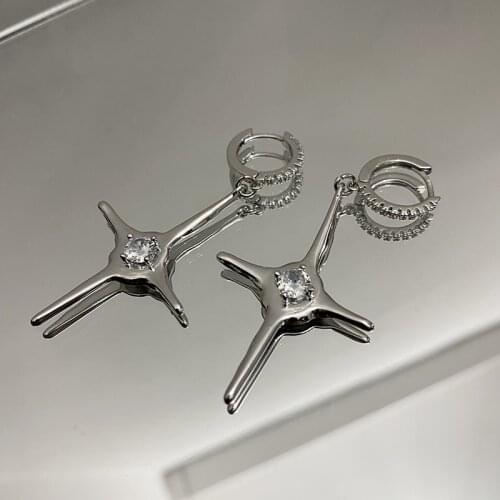 Cross Star Simple Luxurious Vacuum Plating Cubic Zircon Earrings For Women Designer Jewelry Accessories Wedding Party