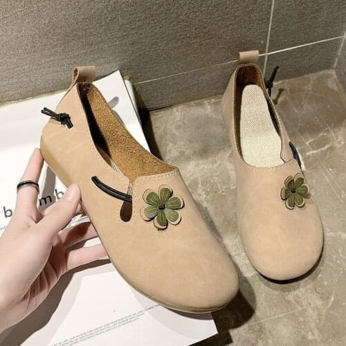 2021 Summer New Fashion Simple Womens Shoes Literary Petals Handmade Casual Shoes Womens Wild Flat Shoes Women