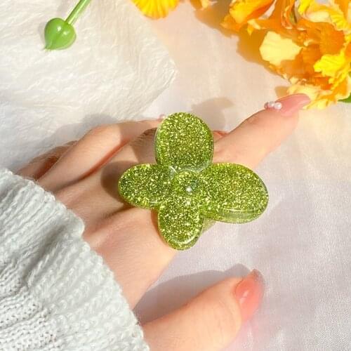 KISS WIFE New Cute Colorful Flower Rings For Women Girls Acrylic Shiny Unusual Ring 2021 Trend Butterfly Fashion Jewelry Gifts