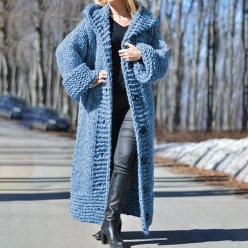 Winter Coat Ladies Casual Cotton Blend Hooded Coat Thick Knitted Long Cardigan NYZ Shop