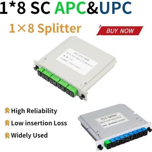 10pcs/lot SC APC 1X8 Fiber Optic FTTH cassette box Optical Coupler SC UPC PLC 1X8 fiber splitter Box Beam splitter