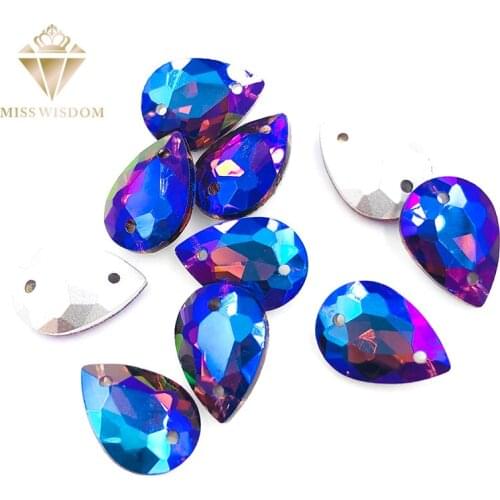 10X14mm water drop Wine red AB glass crystal pointback Double hole sew on rhinestones Diy dress wedding accessories