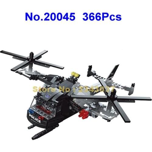20045 366pcs Urban Swat Police Twin Propeller Helicopter 1 Building Blocks Toy