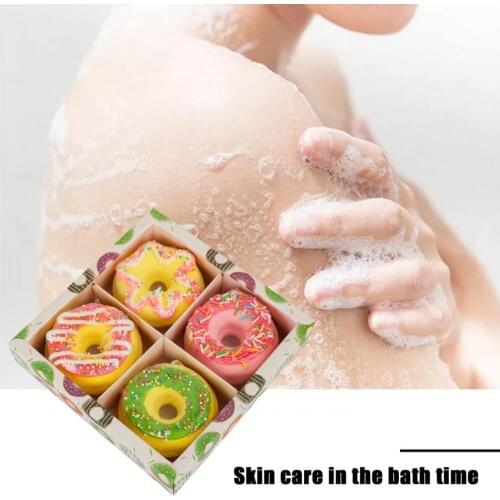 4Pcs/Set Bath Salts Bubble Bath Ball Handmade Donut Style Fragrant Natural Donuts Skin-Friendly Bath Bombs Salt Ball for Shower